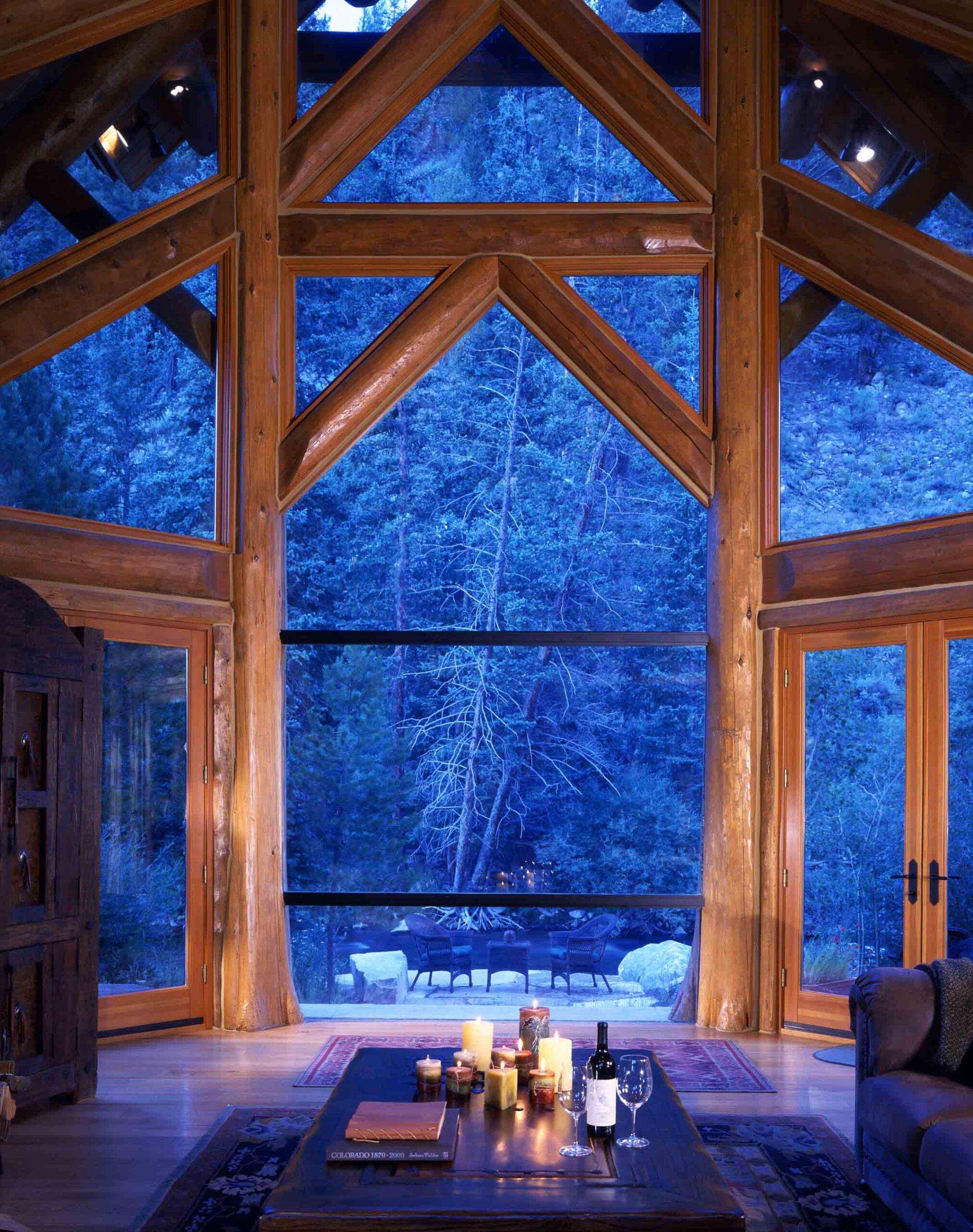 Trimless log cabin window invites beauty